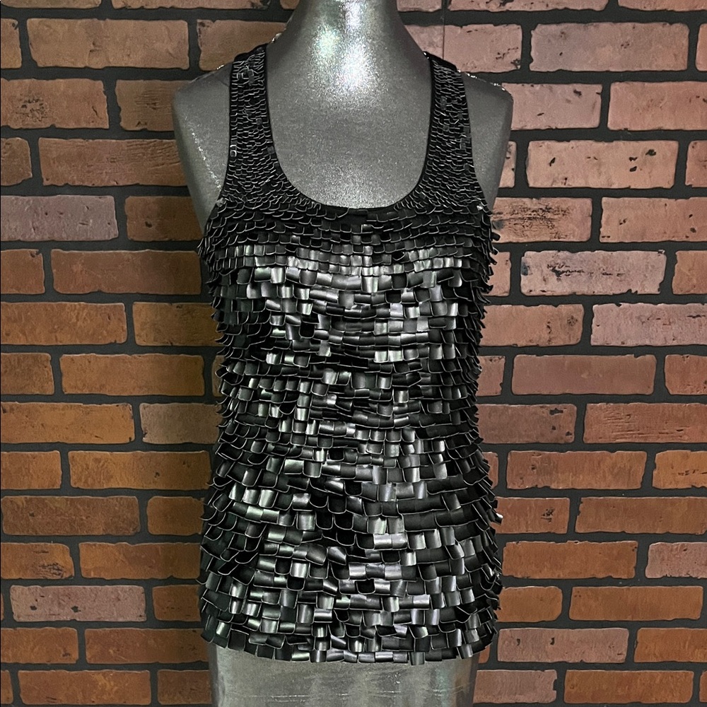 Black Faux Leather Scales Tank
